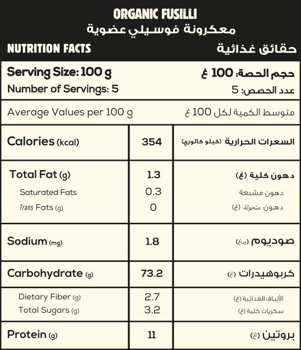 Fusilli Nutritional Facts